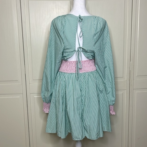 TOPSHOP Women's Tall Stripe Mix and Match Mini Dress in Green and Pink S… - Picture 5 of 9